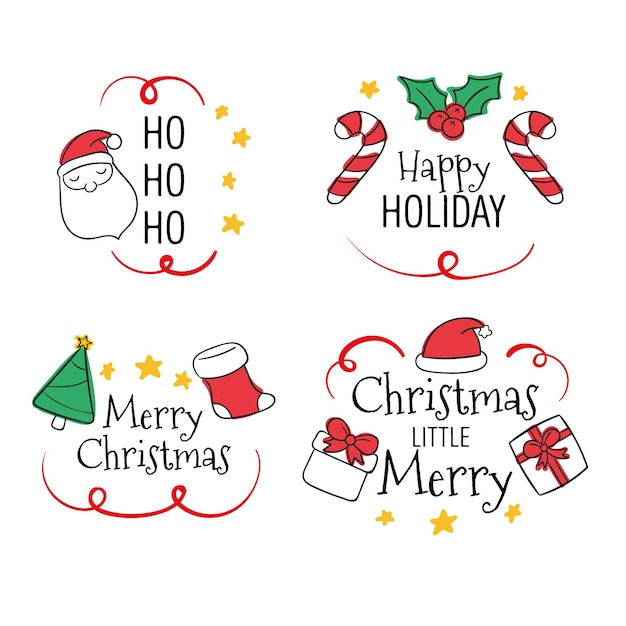 Gratis vector hand getekend kerst badge collectie