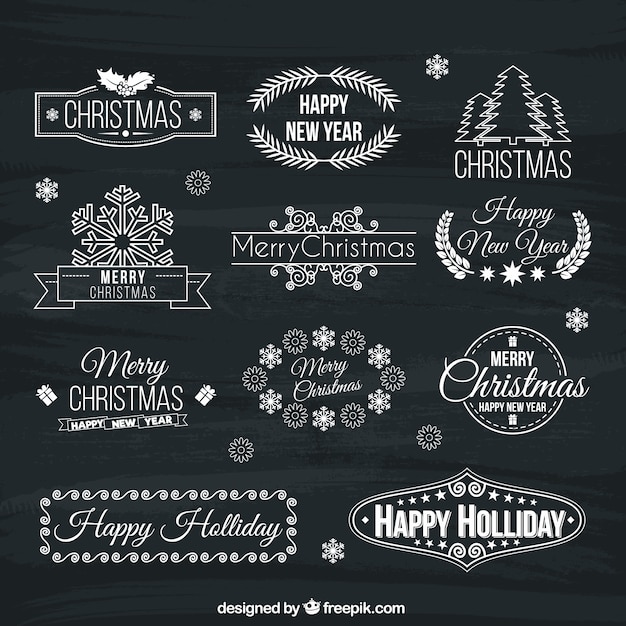 Gratis vector hand getekend kerst badges op het bord