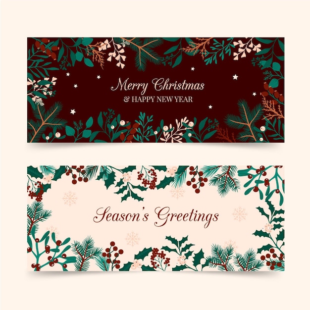 Gratis vector hand getekend kerst banners sjabloon