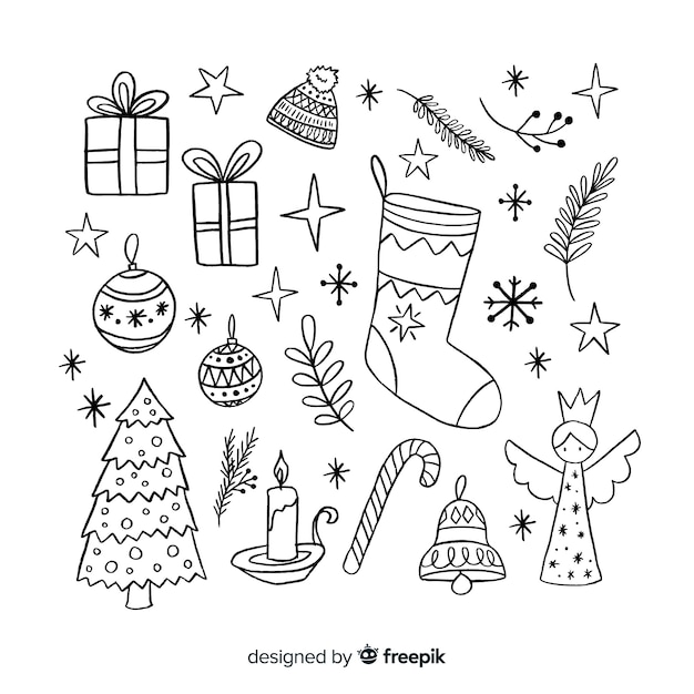 Gratis vector hand getekend kerst decoratie pack