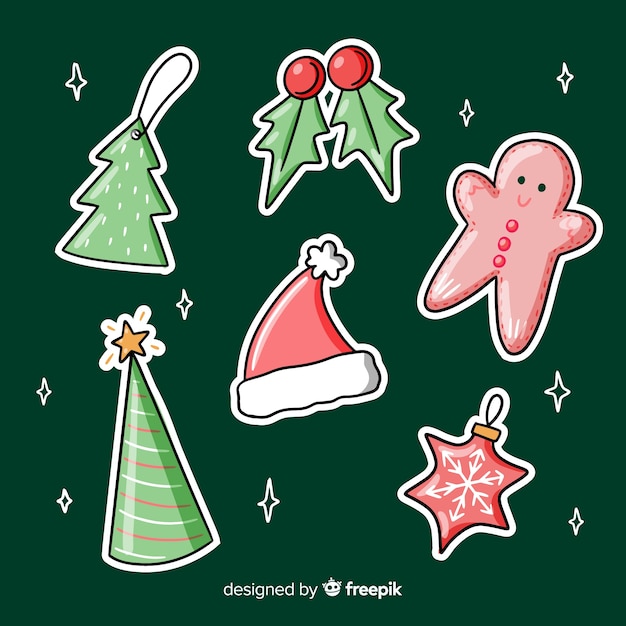 Gratis vector hand getekend kerst decoratie pack