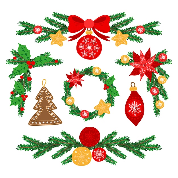 Gratis vector hand getekend kerst decoratie pack