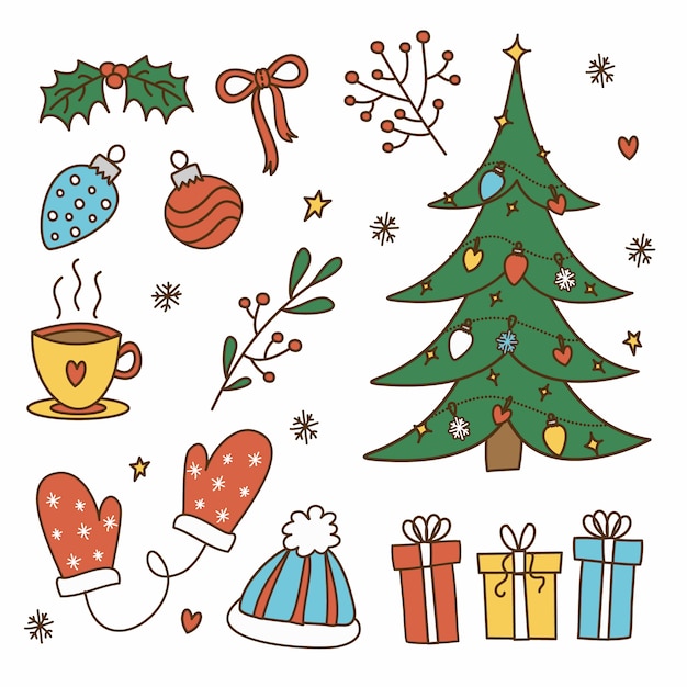 Gratis vector hand getekend kerst decoratie pack