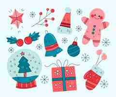 Gratis vector hand getekend kerst element collectie