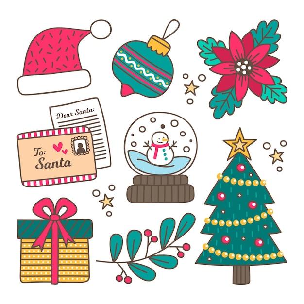 Gratis vector hand getekend kerst element collectie