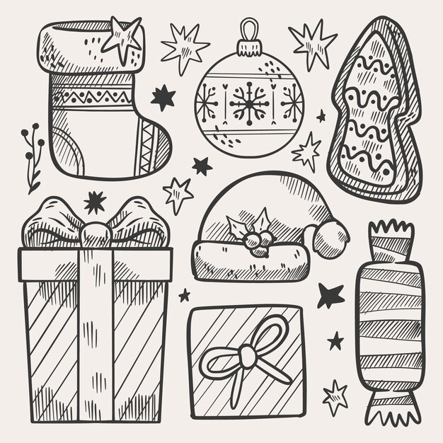 Hand getekend kerst element collectie