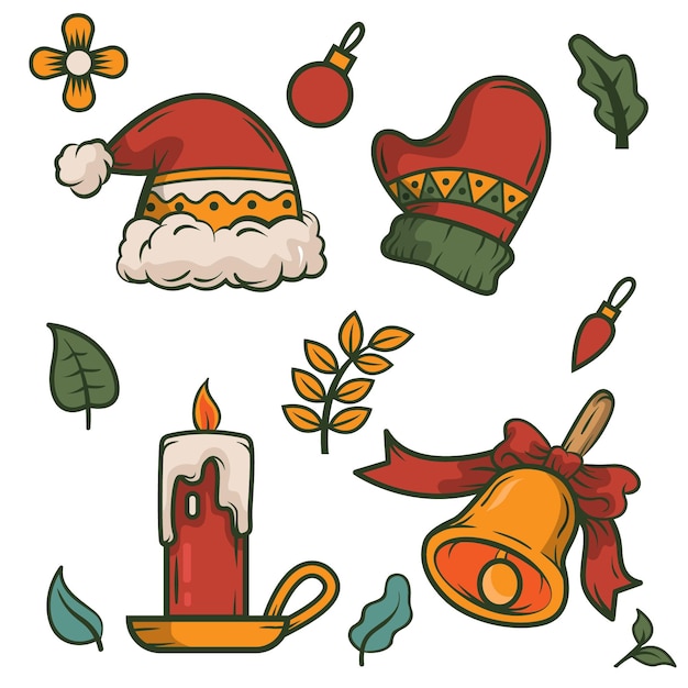 Gratis vector hand getekend kerst element collectie