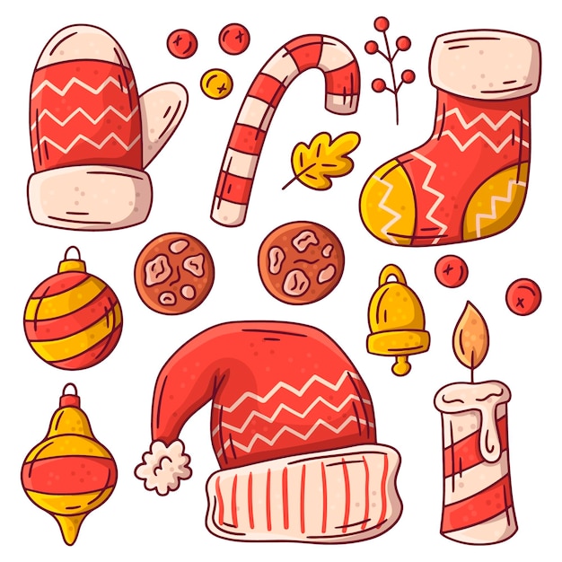 Gratis vector hand getekend kerst elementen collectie