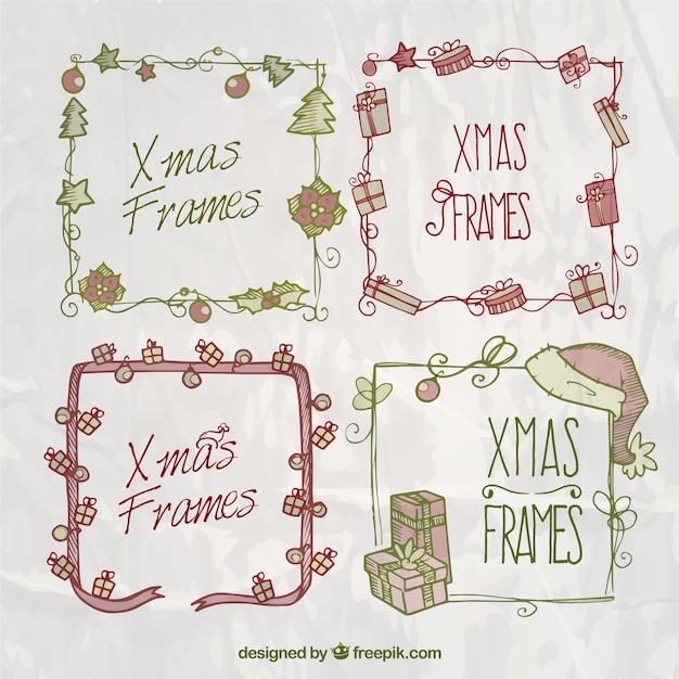 Gratis vector hand getekend kerst frames pakken