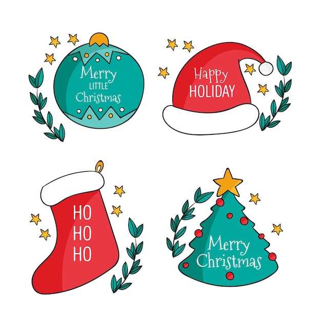 Gratis vector hand getekend kerst label collectie