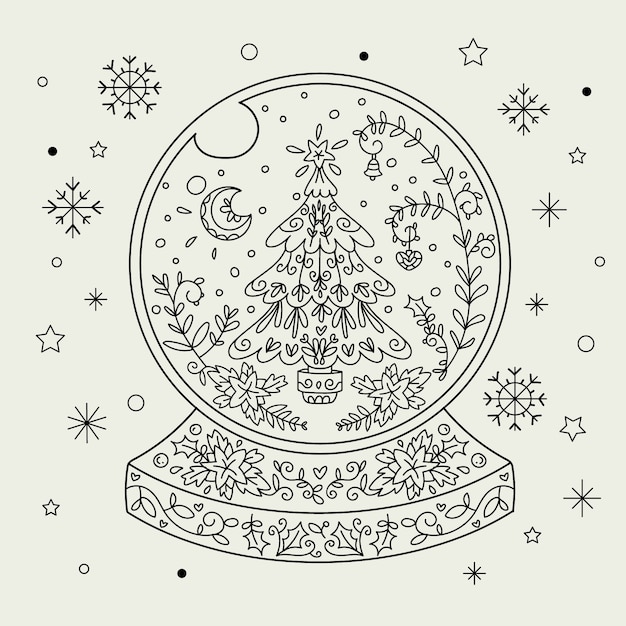 Gratis vector hand getekend kerst sneeuwbal globe