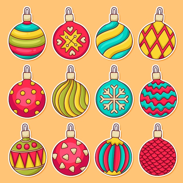 Gratis vector hand getekend kerstbal ornamenten