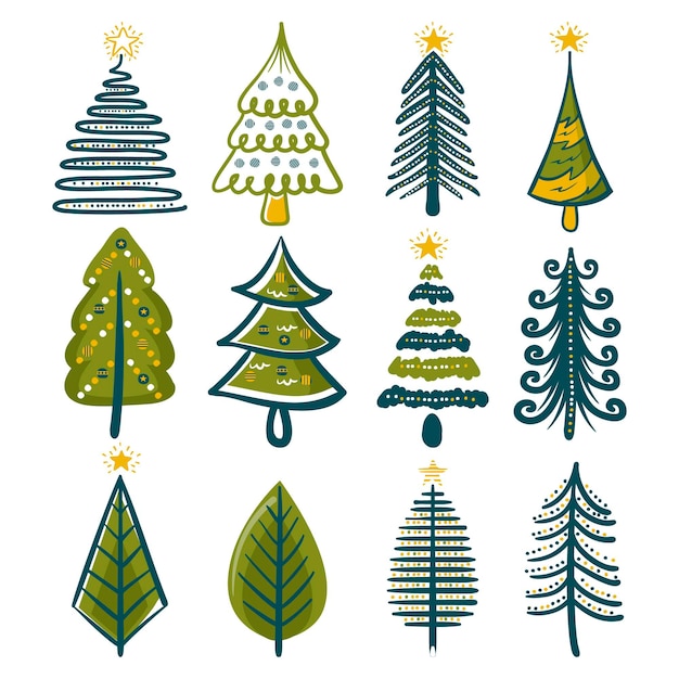 Gratis vector hand getekend kerstboom collectie