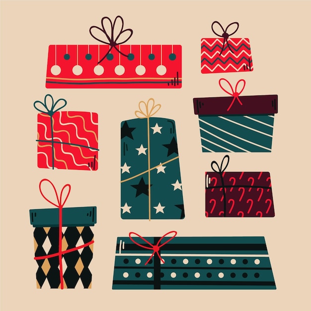 Gratis vector hand getekend kerstcadeau collectie