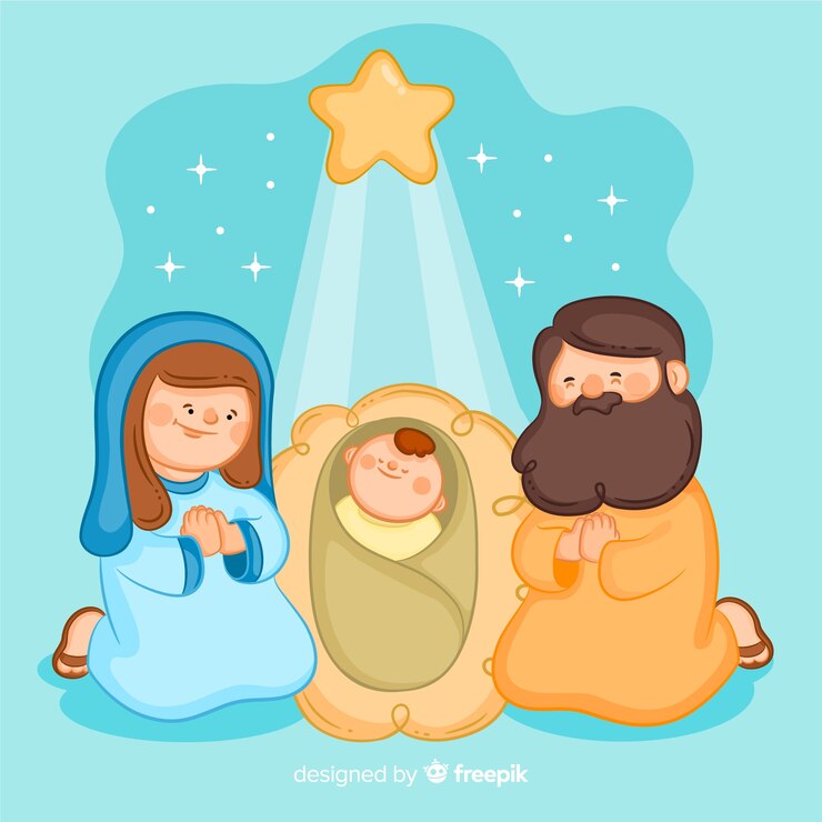 Gratis Vector hand getekend kerststal illustratie