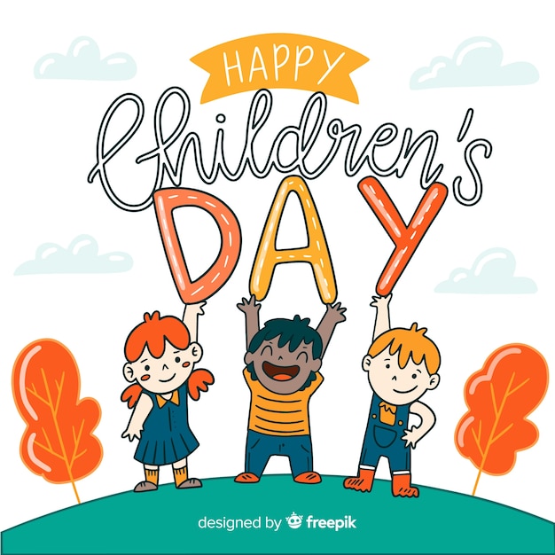 Gratis vector hand getekend kinderdag achtergrond