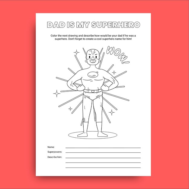 Hand getekend kinderlijke superheld vaderdag werkblad