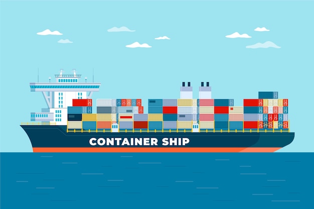 Gratis vector hand getekend kleurrijk containerschip