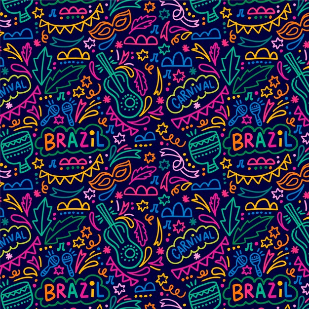 Hand getekend kleurrijke Braziliaanse carnaval patroon