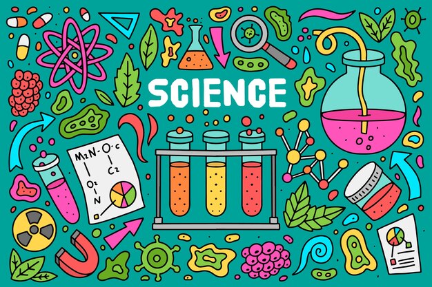 Hand getekend kleurrijke wetenschappelijke onderwijs achtergrond