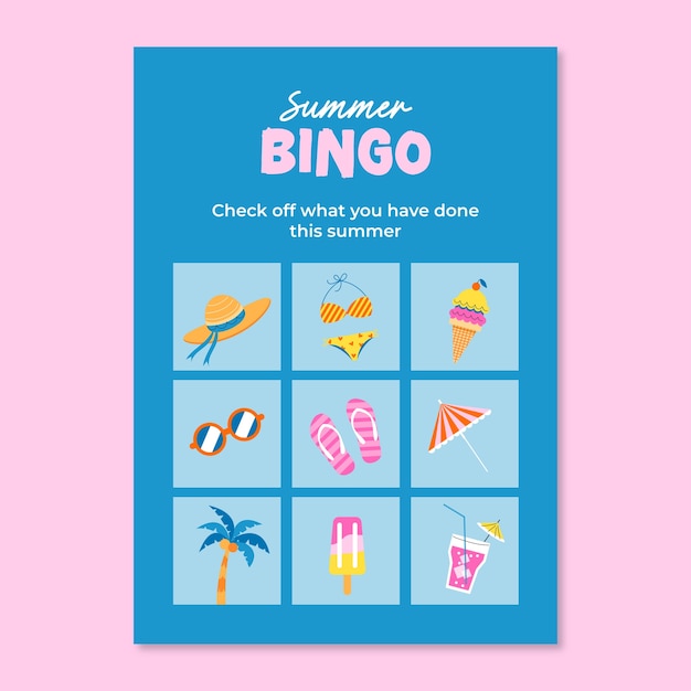 Hand getekend kleurrijke zomer bingokaart