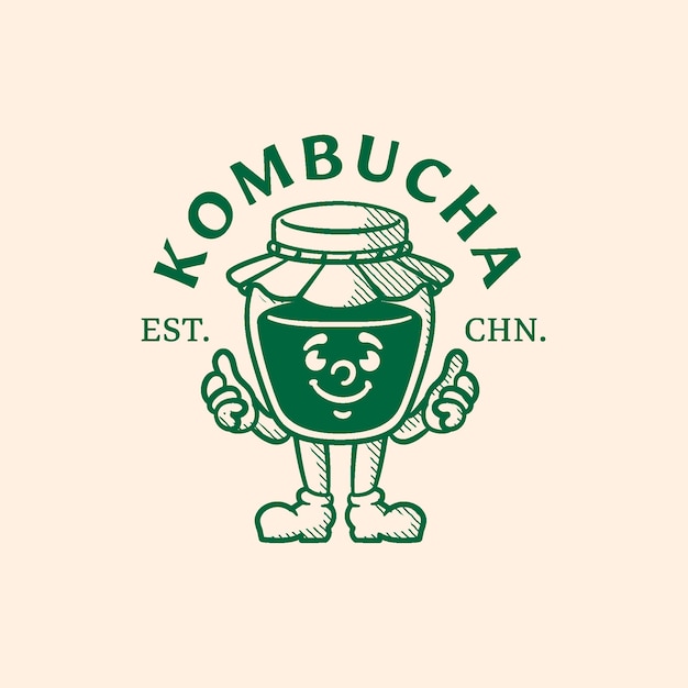 Gratis vector hand getekend kombucha logo-ontwerp