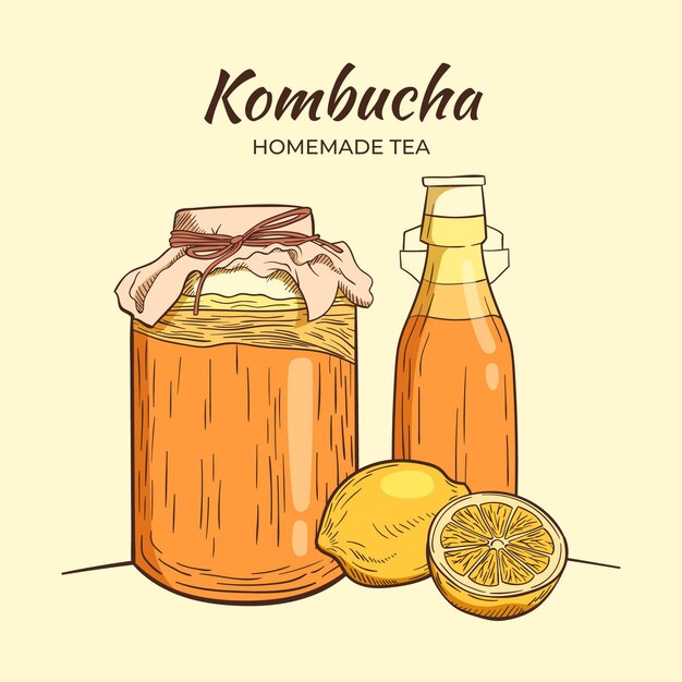 Hand getekend kombucha thee concept