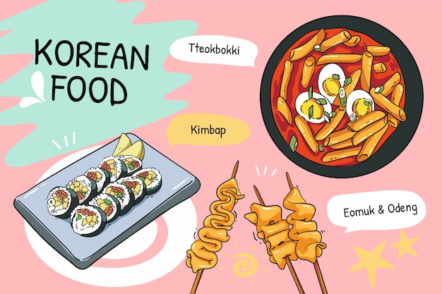 Gratis vector hand getekend koreaans eten