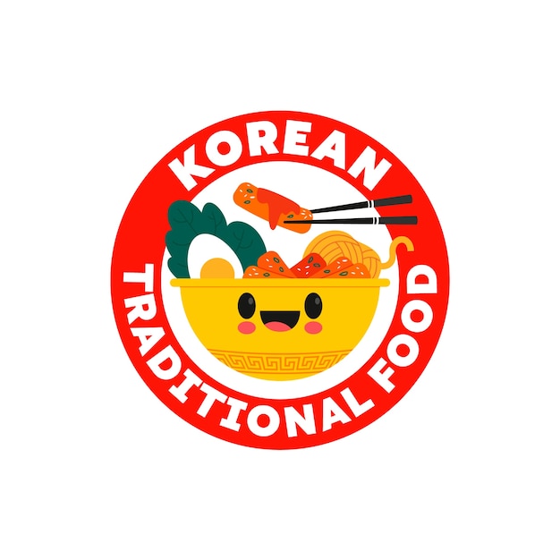 Gratis vector hand getekend koreaans voedsel logo