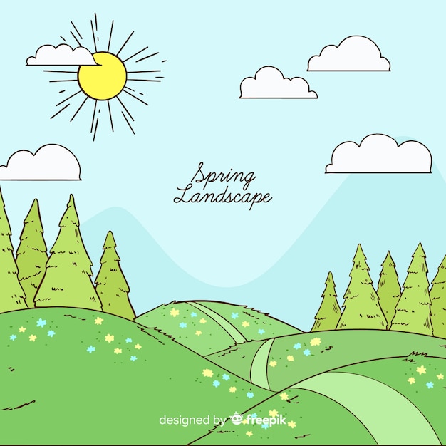 Gratis vector hand getekend landschap achtergrond