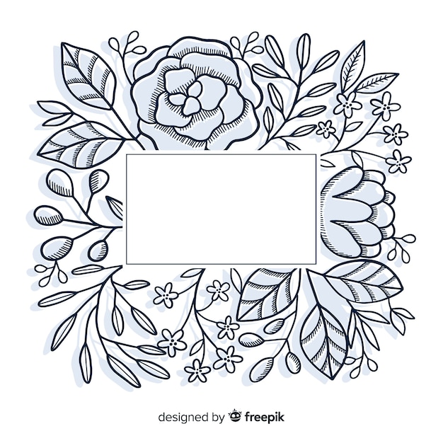 Gratis vector hand getekend leeg frame met bloemmotief