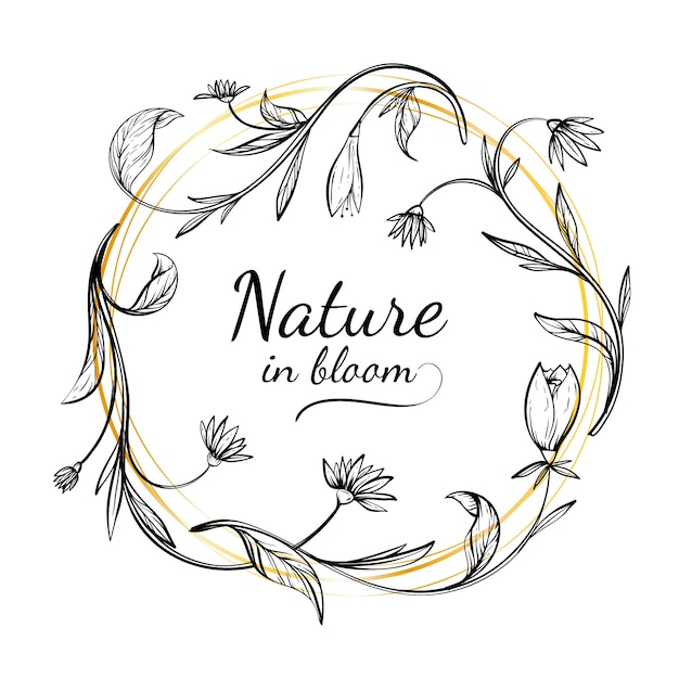 Gratis vector hand getekend lente bloemen frame met de natuur