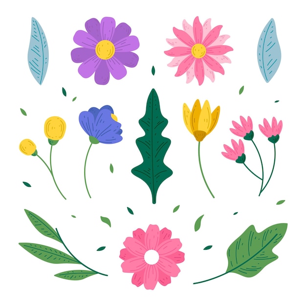 Gratis vector hand getekend lentebloem collectie