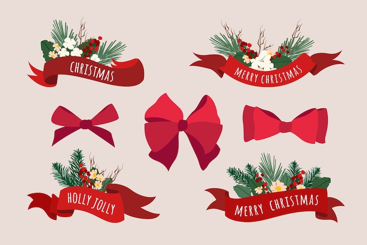 Gratis Vector hand getekend lint collectie van kerstmis