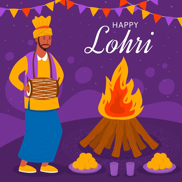 Gratis vector hand getekend lohri festival