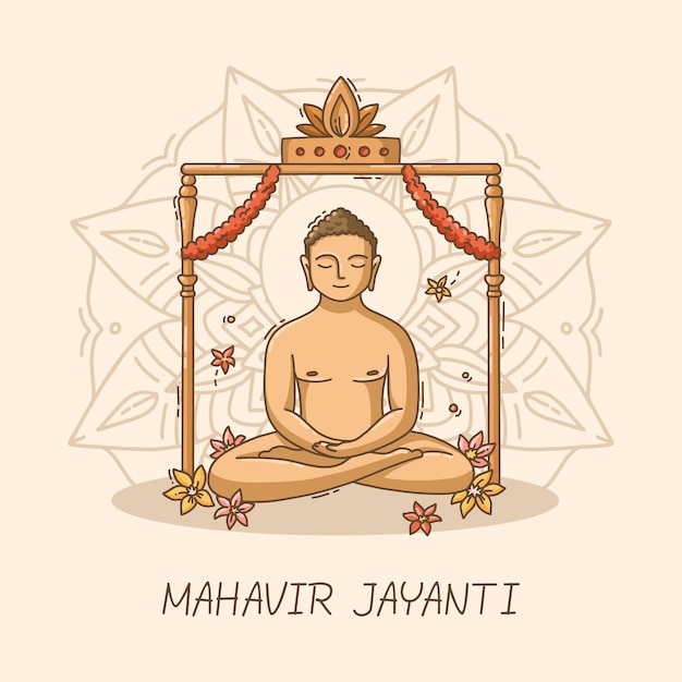 Hand getekend mahavir jayanti illustratie