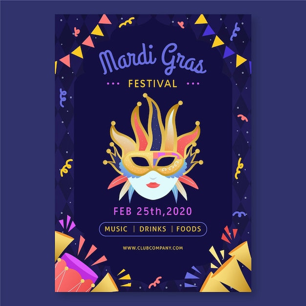 Hand getekend mardi gras flyer-sjabloon