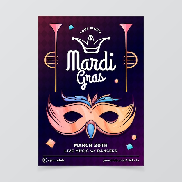 Hand getekend mardi gras poster sjabloon