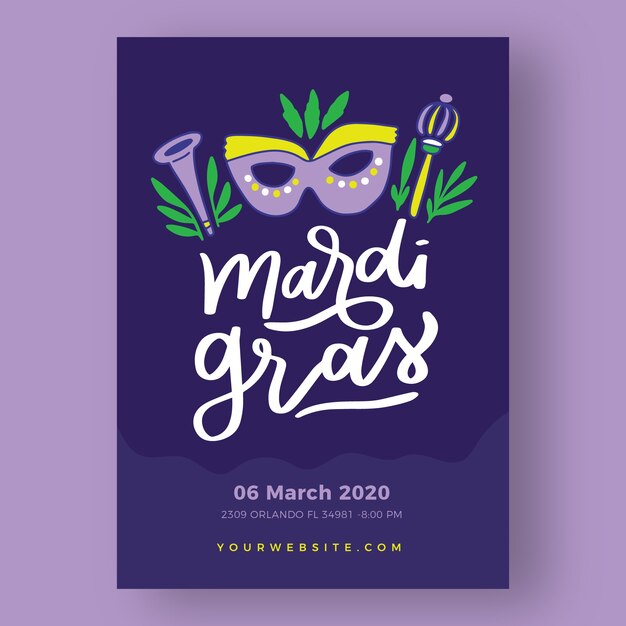 Hand getekend mardi gras poster sjabloon