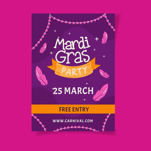 Hand getekend mardi gras poster sjabloon