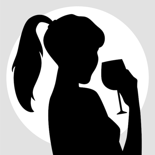 Gratis vector hand getekend meisje wijn drinken silhouet