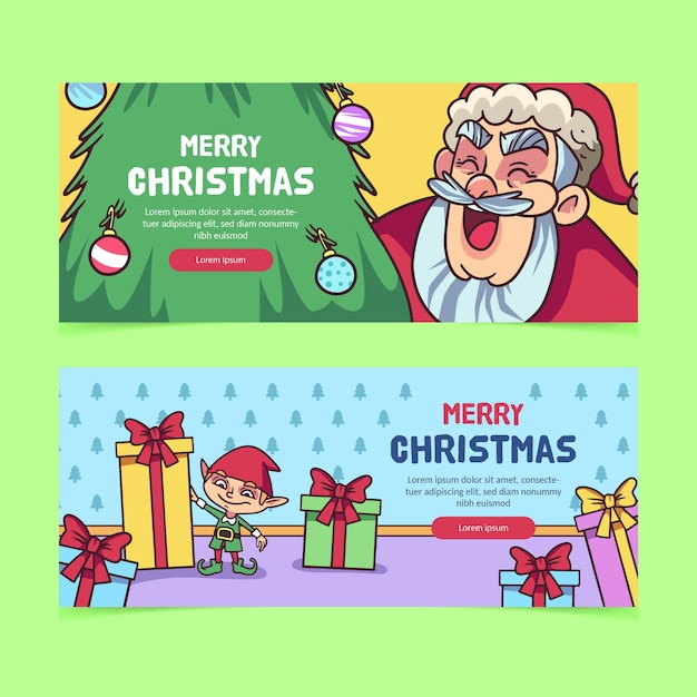 Hand getekend merry christmas banners