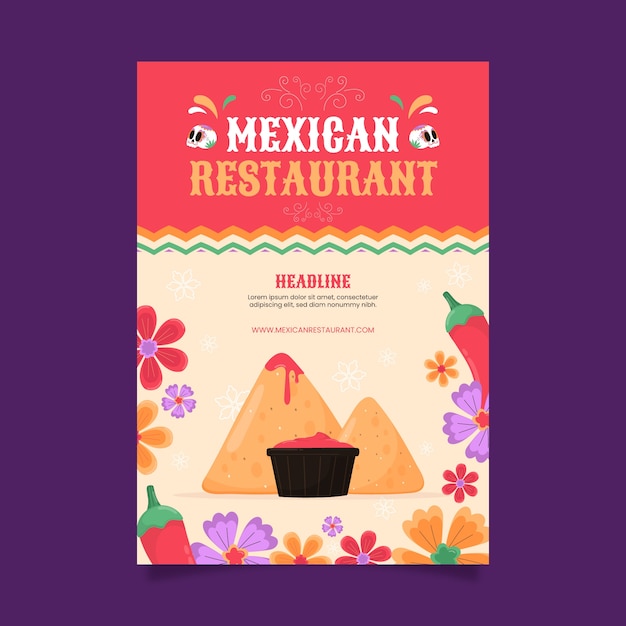 Gratis vector hand getekend mexicaans eten restaurant poster sjabloon
