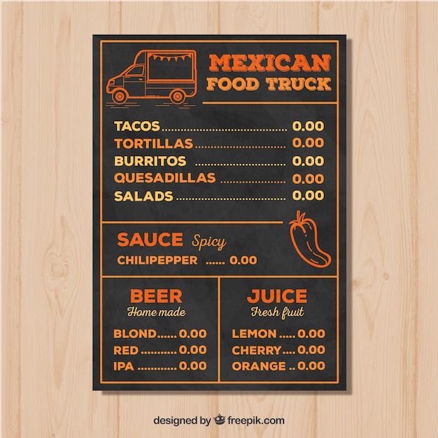 Gratis vector hand getekend mexicaans voedsel truck menu