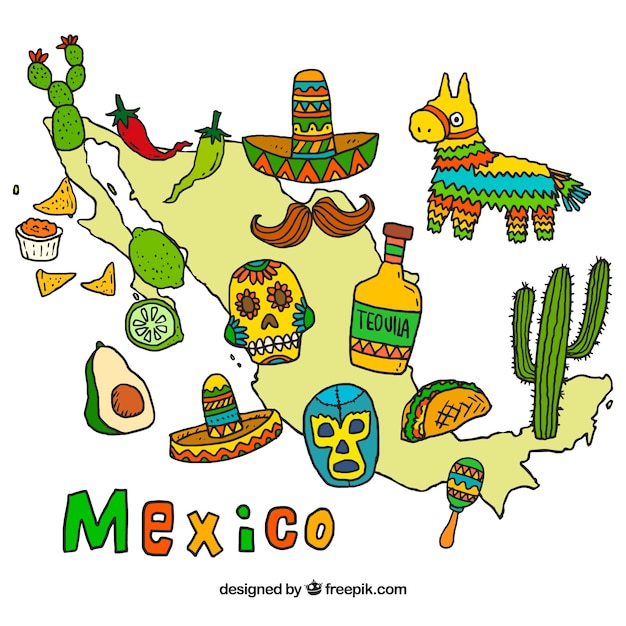 Hand getekend mexico kaart