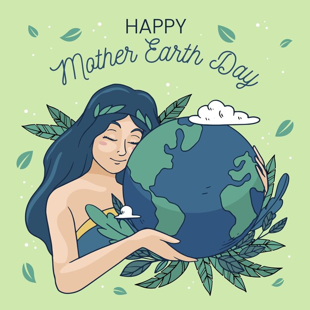 Hand getekend moeder aarde dag illustratie