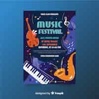 Gratis vector hand getekend muziek festival poster sjabloon