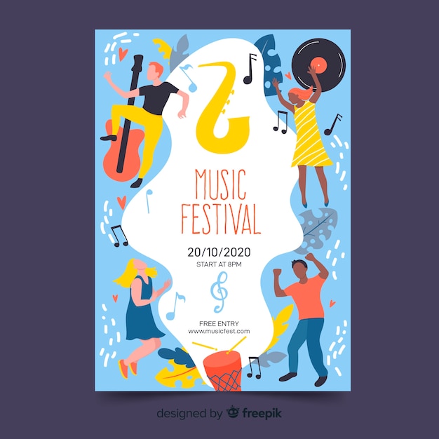 Gratis vector hand getekend muziek festival poster sjabloon