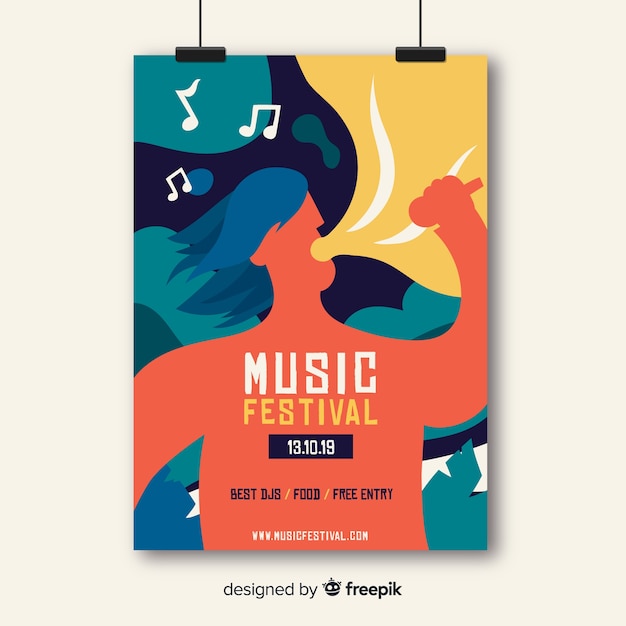 Gratis vector hand getekend muziek poster sjabloon