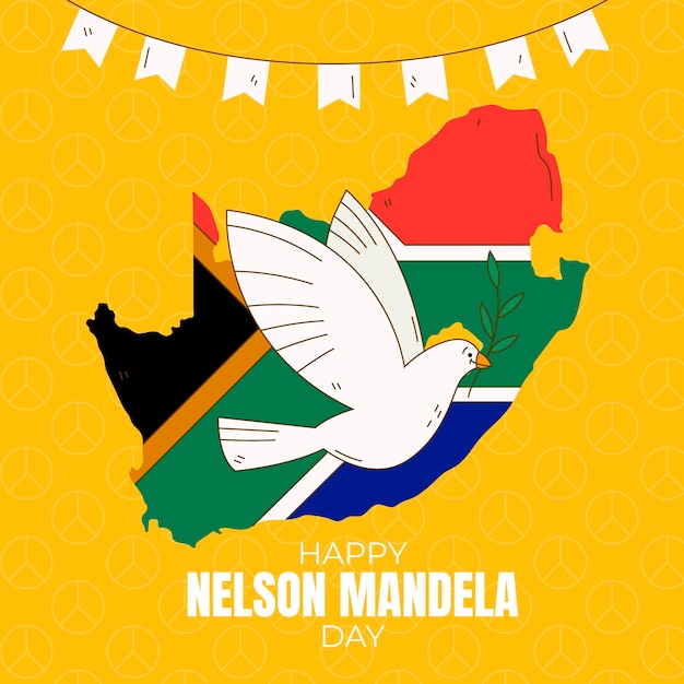 Gratis vector hand getekend nelson mandela internationale dag illustratie